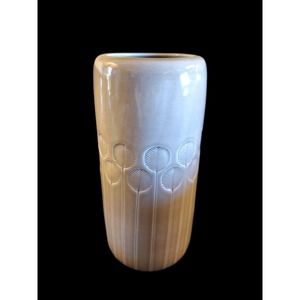 Beautiful Hand Thrown Tall Flower Vase Beige Cream Glaze Leaf Pattern‎
